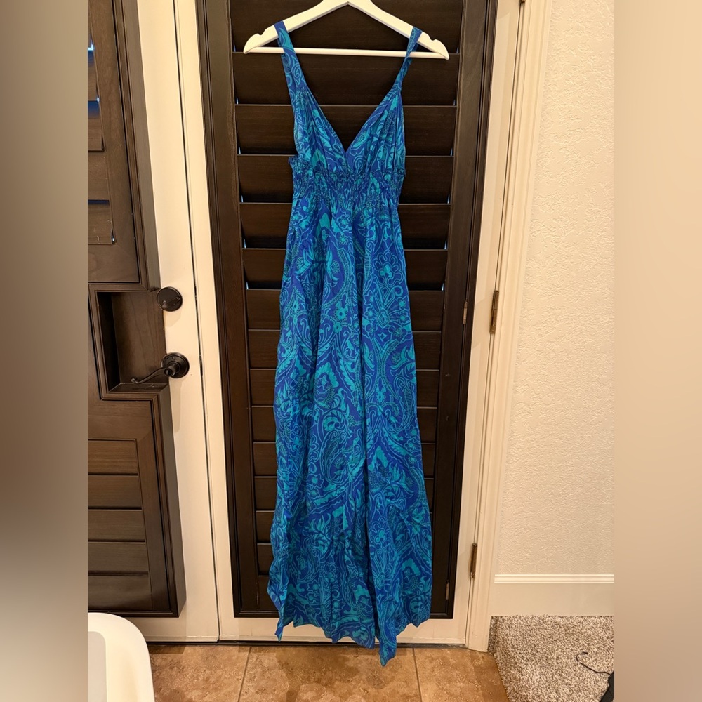 Vintage 100% cotton, white seal size small green and blue summer maxi dress